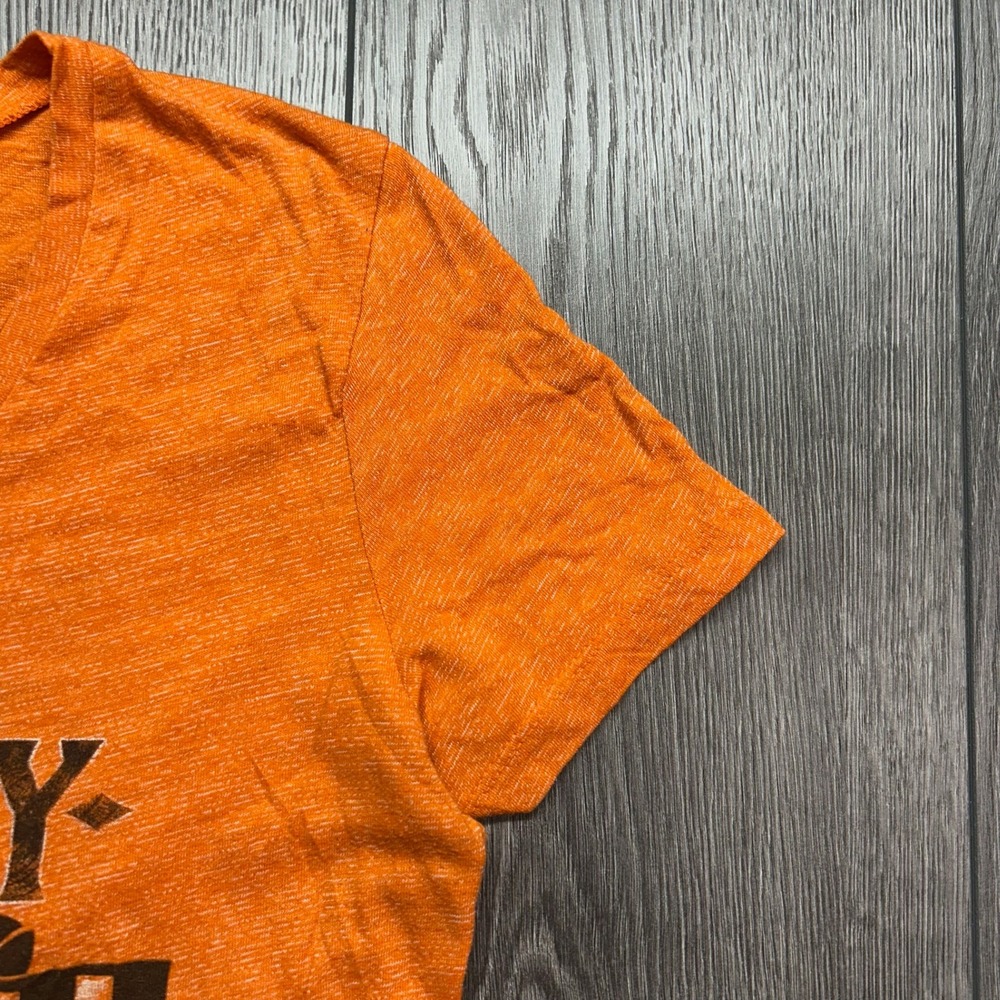 Harley Davidson Indianapolis V-Neck Graphic T-Shirt Orange Womens Small y2k - Picture 3 of 9